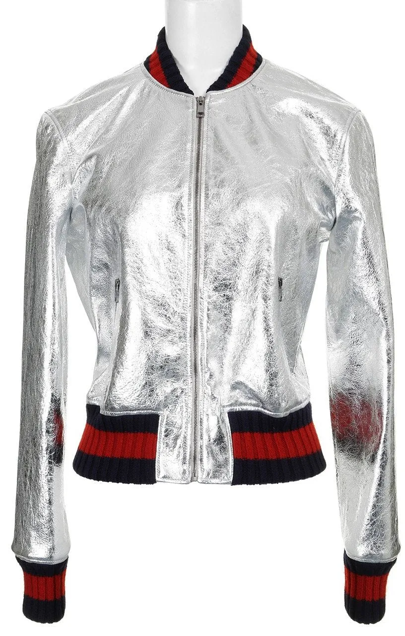 Metallic Silver Bomber Jacket