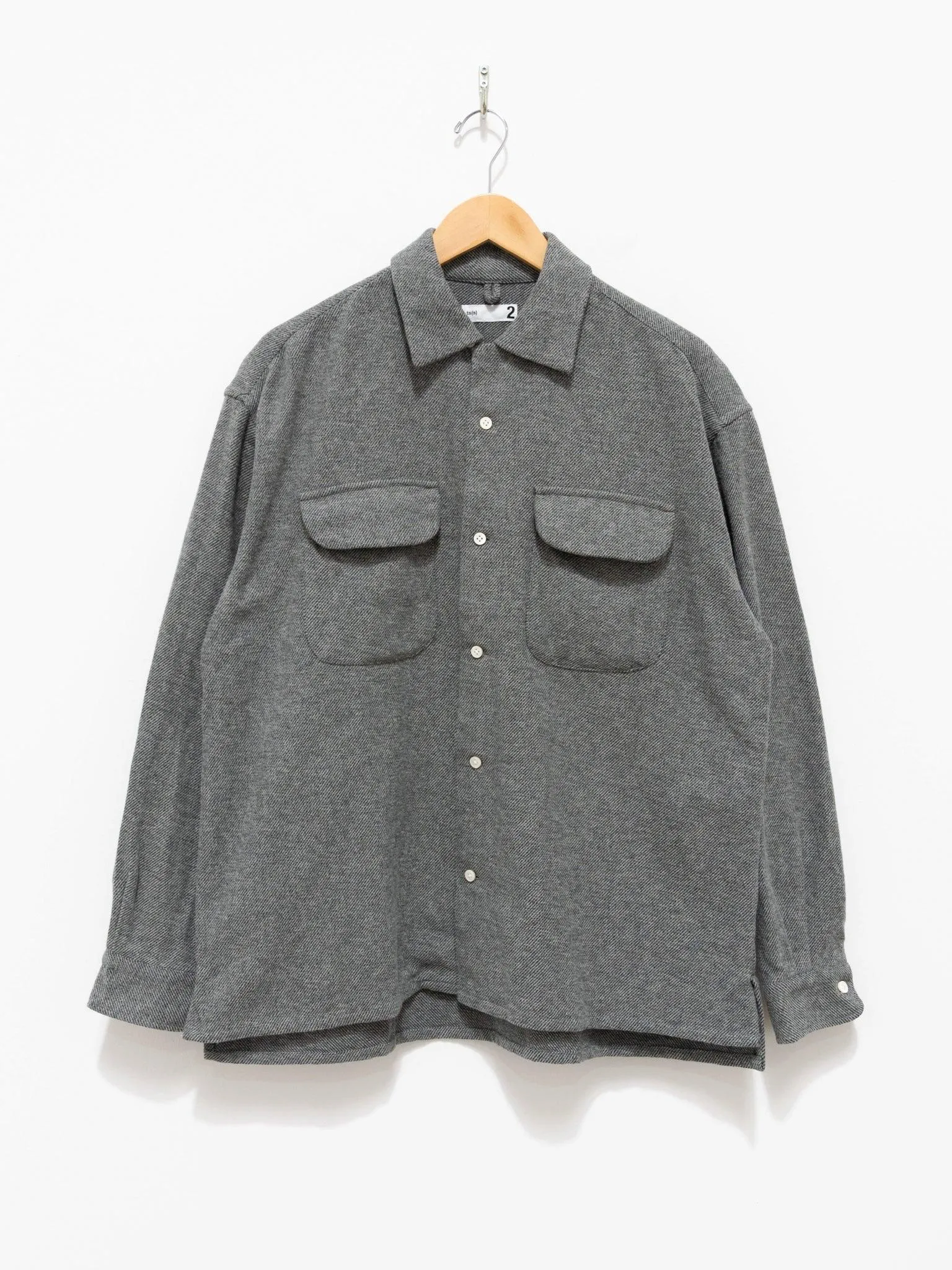 Mixed Color Cotton Round Flap Pocket Baggy Shirt - Gray