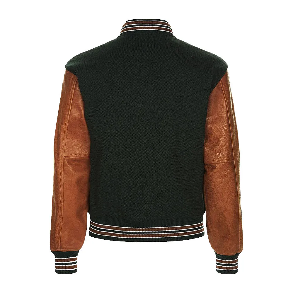 Navy Bomber Jackets With Leather Sleeve