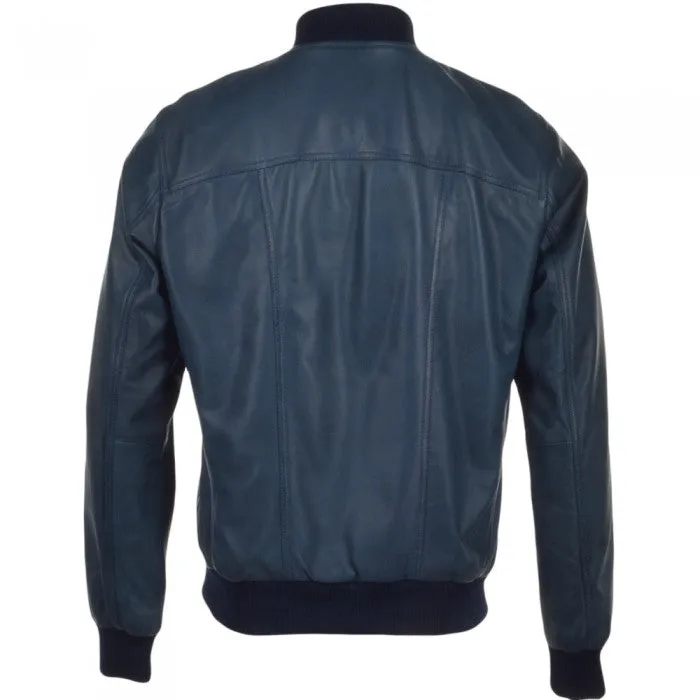 Navy Waxed Bomber Leather Jacket