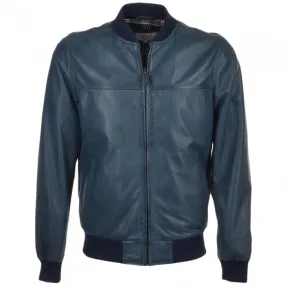 Navy Waxed Bomber Leather Jacket