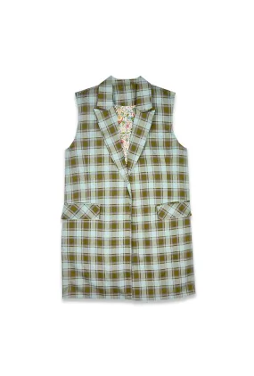 Open Front Vest - Sage Plaid