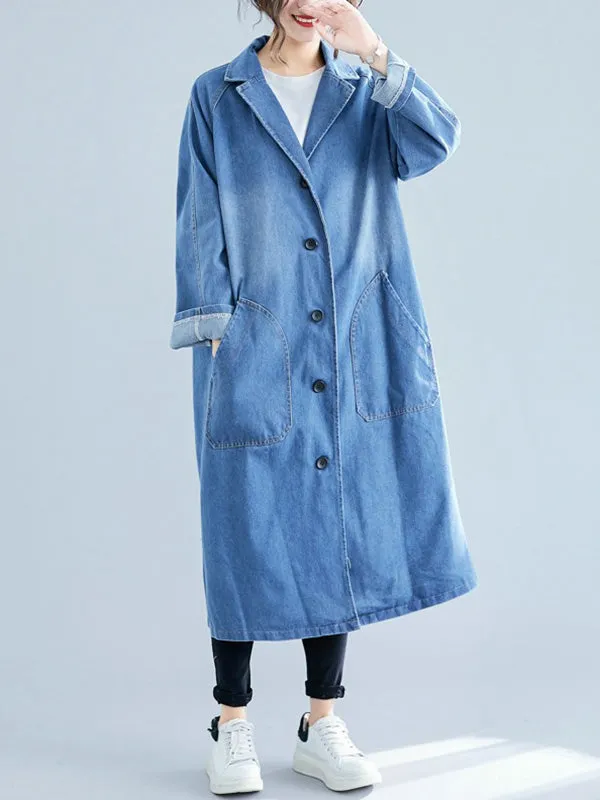 Original Lapel Long Sleeve Denim Outerwear&Trench