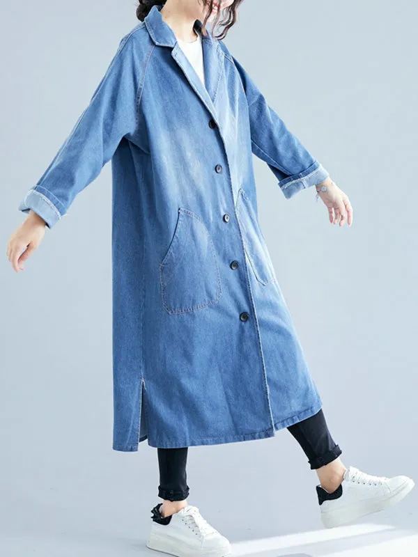 Original Lapel Long Sleeve Denim Outerwear&Trench