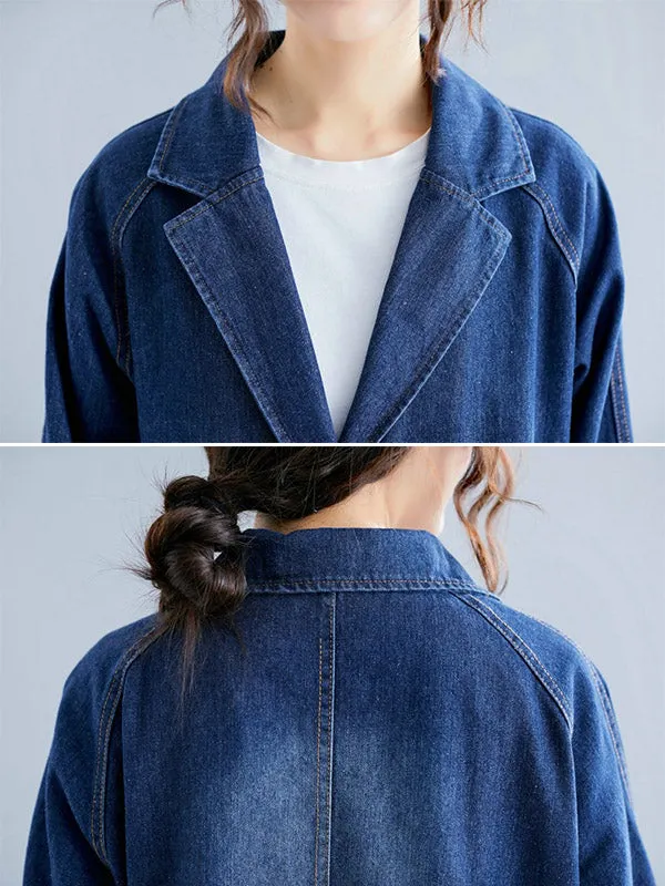 Original Lapel Long Sleeve Denim Outerwear&Trench