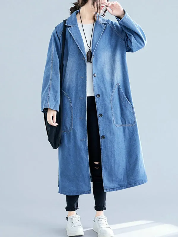 Original Lapel Long Sleeve Denim Outerwear&Trench