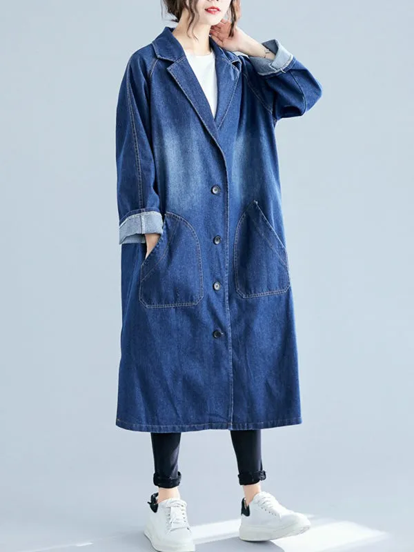 Original Lapel Long Sleeve Denim Outerwear&Trench