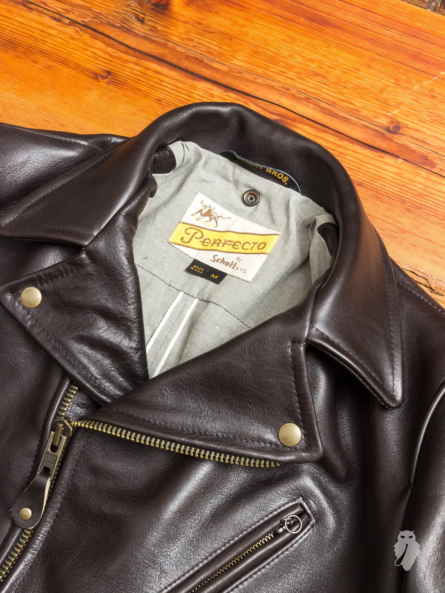 "3sixteen x Schott NYC" Arabica Perfecto Leather Jacket in Brown