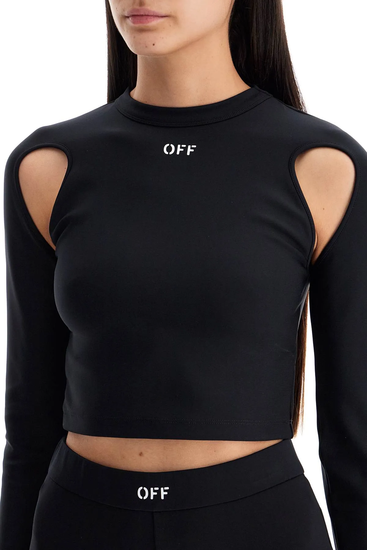 "cropped top with cut out detail OWAD211C99JER001 BLACK WHITE