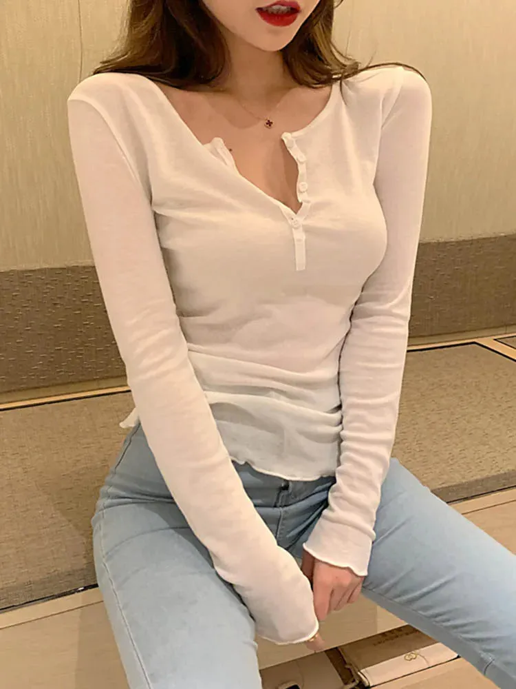 Sexy Slim Cotton Fashion Long Sleeve Tee