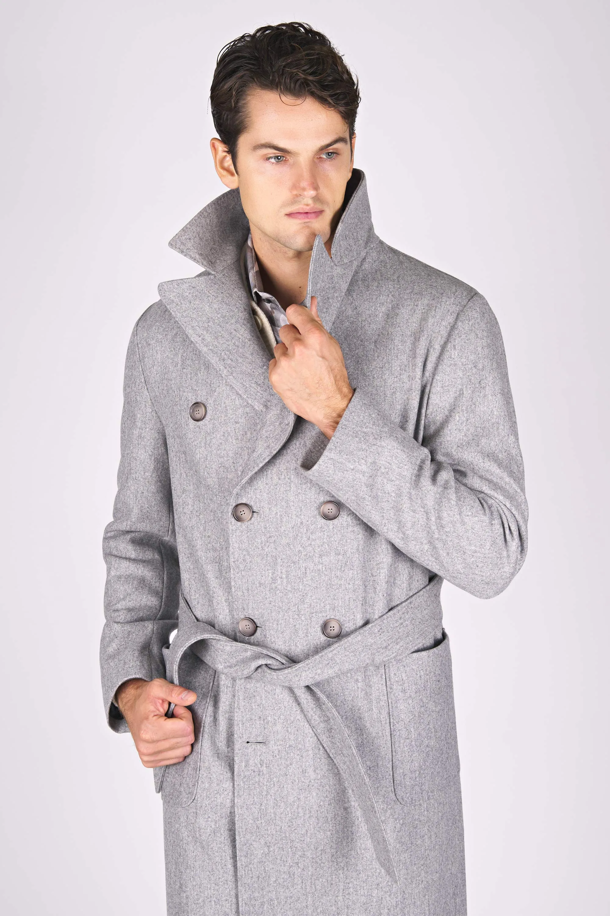 Unlined Double-Breasted Merino Wool Trench Coat