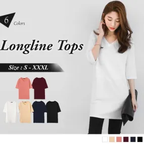 V-NECK LOOSE FITS LONGLINE TOPS