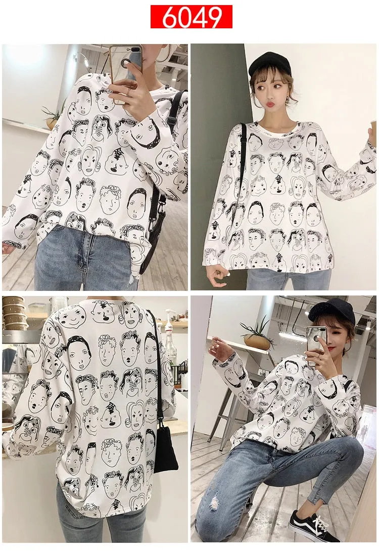 VenusFox Women cartoon print Oversized Graphic Casual Boyfriend T-Shirts