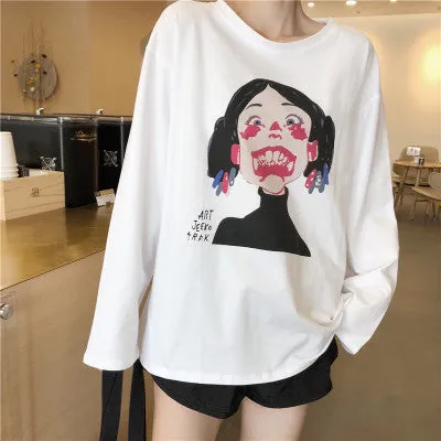 VenusFox Women cartoon print Oversized Graphic Casual Boyfriend T-Shirts