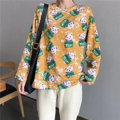 VenusFox Women cartoon print Oversized Graphic Casual Boyfriend T-Shirts