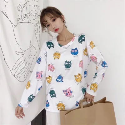 VenusFox Women cartoon print Oversized Graphic Casual Boyfriend T-Shirts