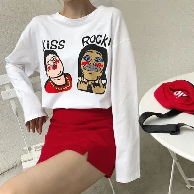 VenusFox Women cartoon print Oversized Graphic Casual Boyfriend T-Shirts