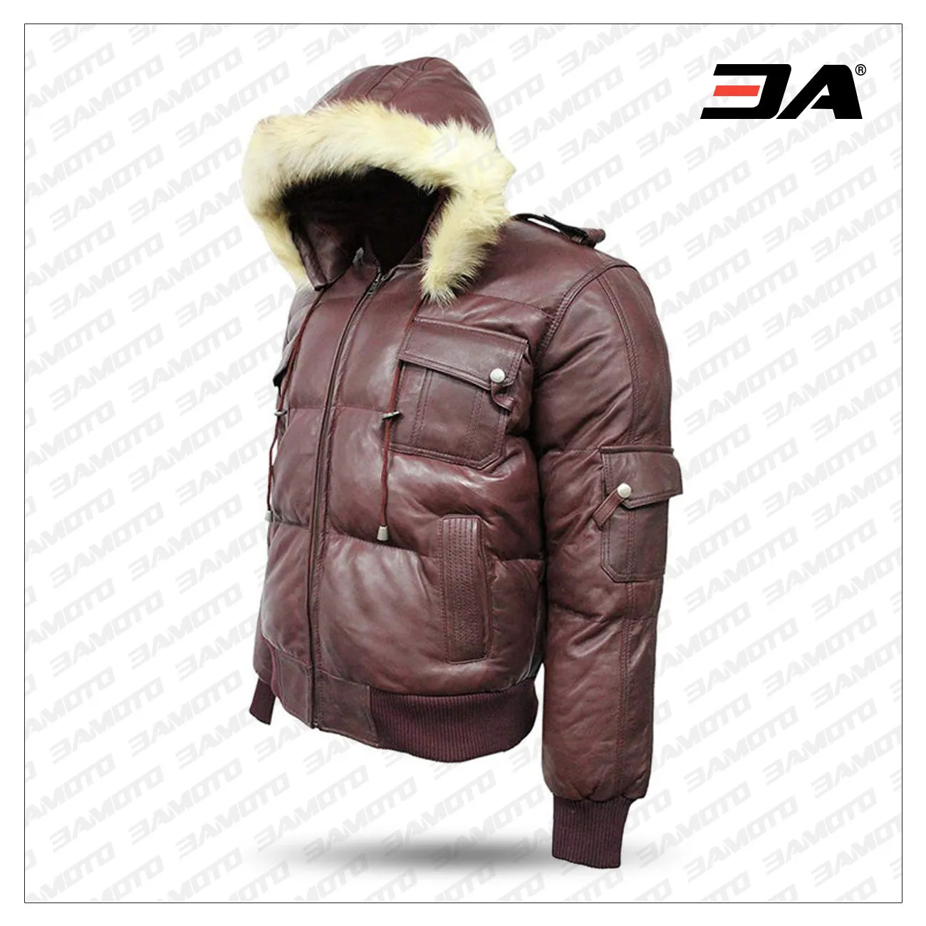 Winter Warm Pilot 6 Puffer Men's Hooded Bomber Real Lambskin Leather Jacket