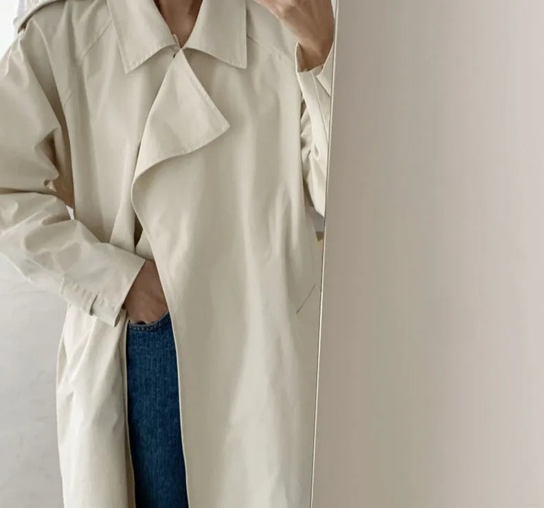 Wjczt Elegant Lapel Oversized Women Trench Coats Long Sleeve Loose Belted Sashes Female Solid Windbreaker 2021 Autumn Winter