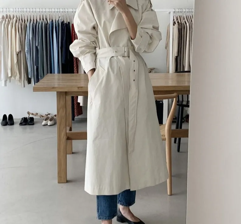 Wjczt Elegant Lapel Oversized Women Trench Coats Long Sleeve Loose Belted Sashes Female Solid Windbreaker 2021 Autumn Winter