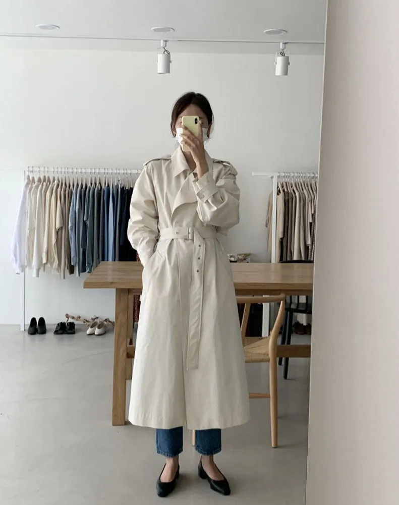 Wjczt Elegant Lapel Oversized Women Trench Coats Long Sleeve Loose Belted Sashes Female Solid Windbreaker 2021 Autumn Winter