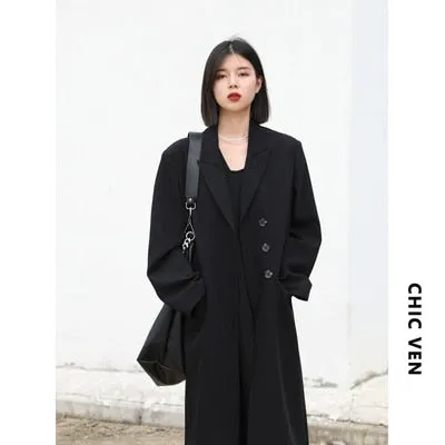 Wjczt New Women's Long Trench Coat Solid Design Woman Windbreaker Outerwear Female Tops Office Lady Coats Spring Autumn 2022