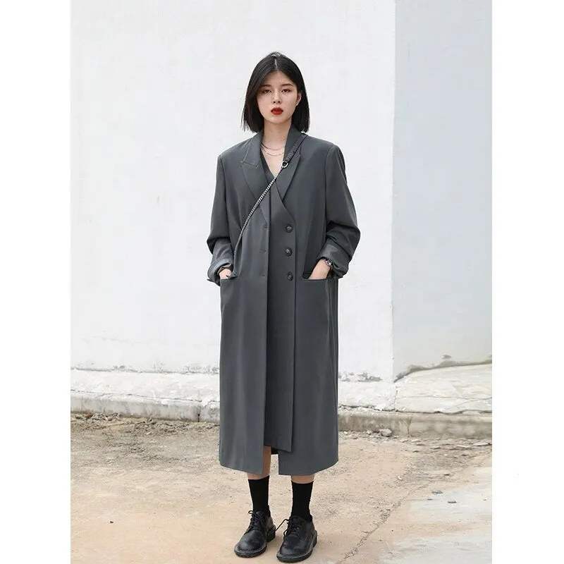 Wjczt New Women's Long Trench Coat Solid Design Woman Windbreaker Outerwear Female Tops Office Lady Coats Spring Autumn 2022