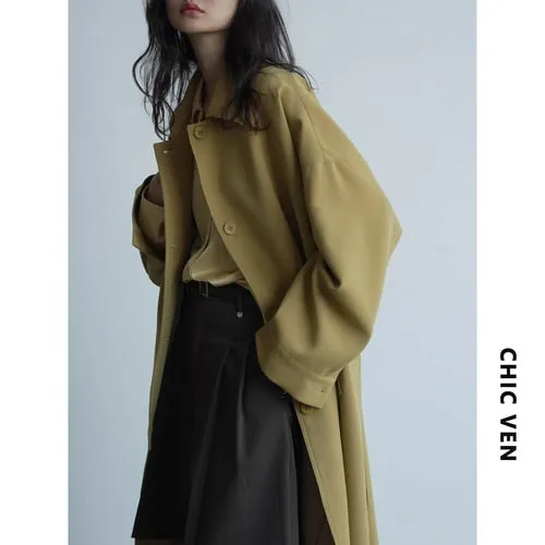 Wjczt Women's Long Trench Coat Single-breasted Casual Belted Waist Women Windbreaker Overcoat Female Cloth Spring Autumn 2022