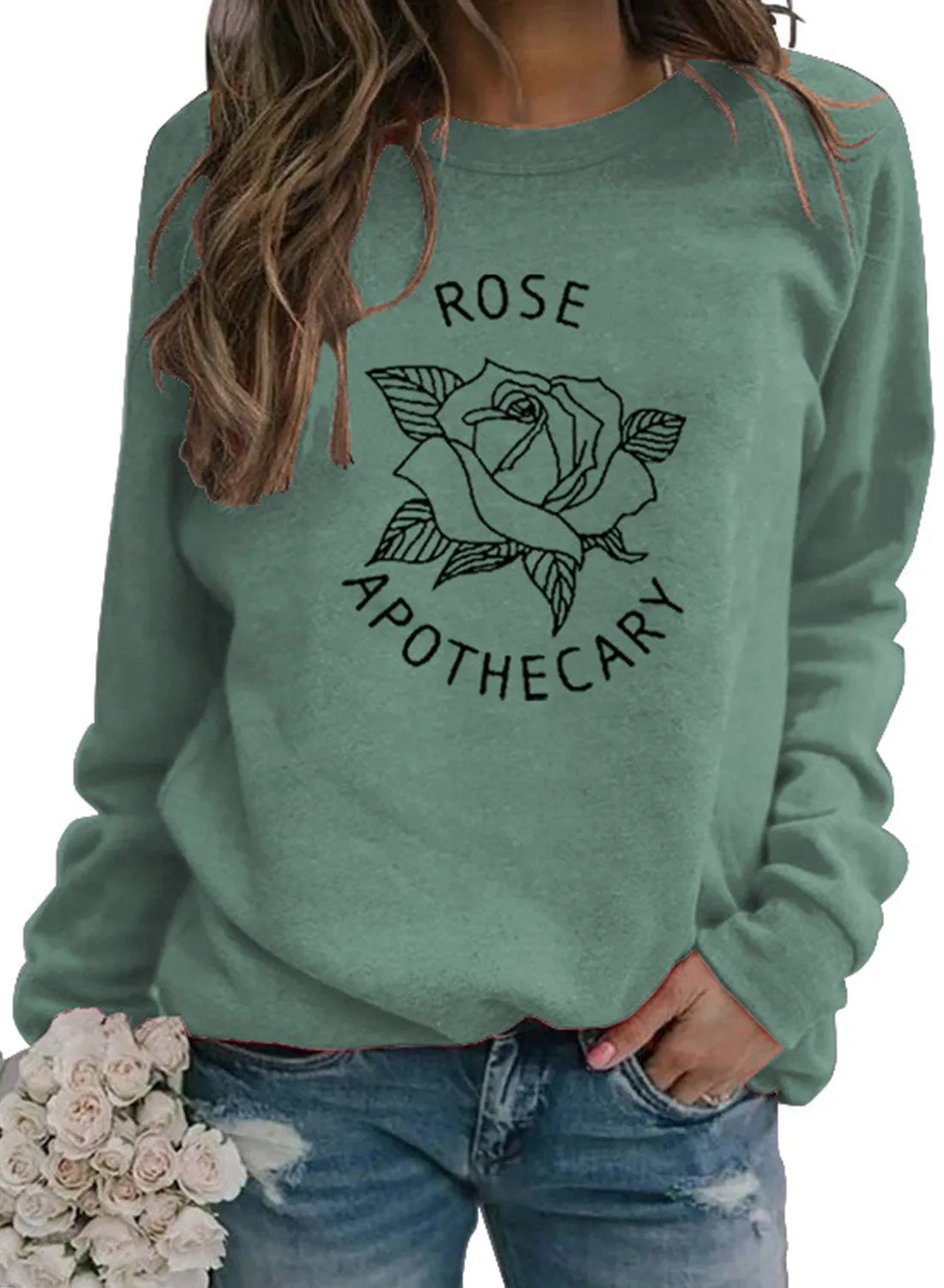 Women's Sweatshirts Round Neck Long Sleeve Plants Sweatshirts